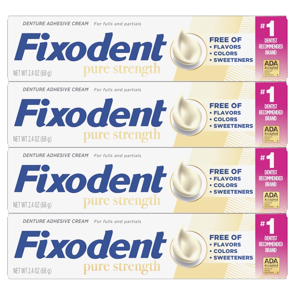 Fixodent Pure Strength Secure Denture Adhesive 2.4oz (Pack of 4), White