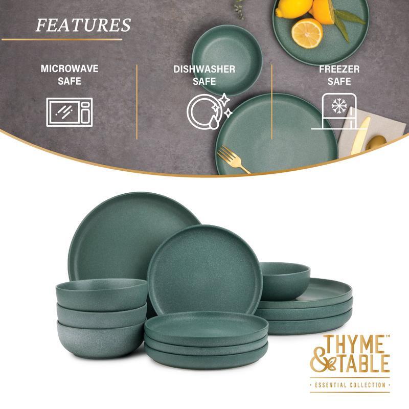 12 Piece Stoneware Dinnerware Set Dishwasher Safe Microwave Safe Durable Round