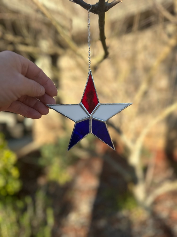 Red/White/Blue 5" Stained Glass Star Suncatcher