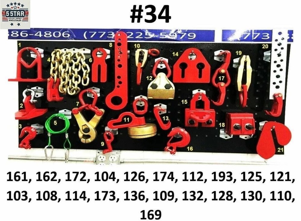SET#34 AUTO BODY FRAME MACHINE HEAVY DUTY 21 PIECE PULLING TOOLS AND CLAMPS