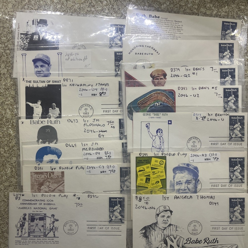 FDC 2046 Babe Ruth 67 Different Cachets RARE Postmarked Chicago And St. Vincent