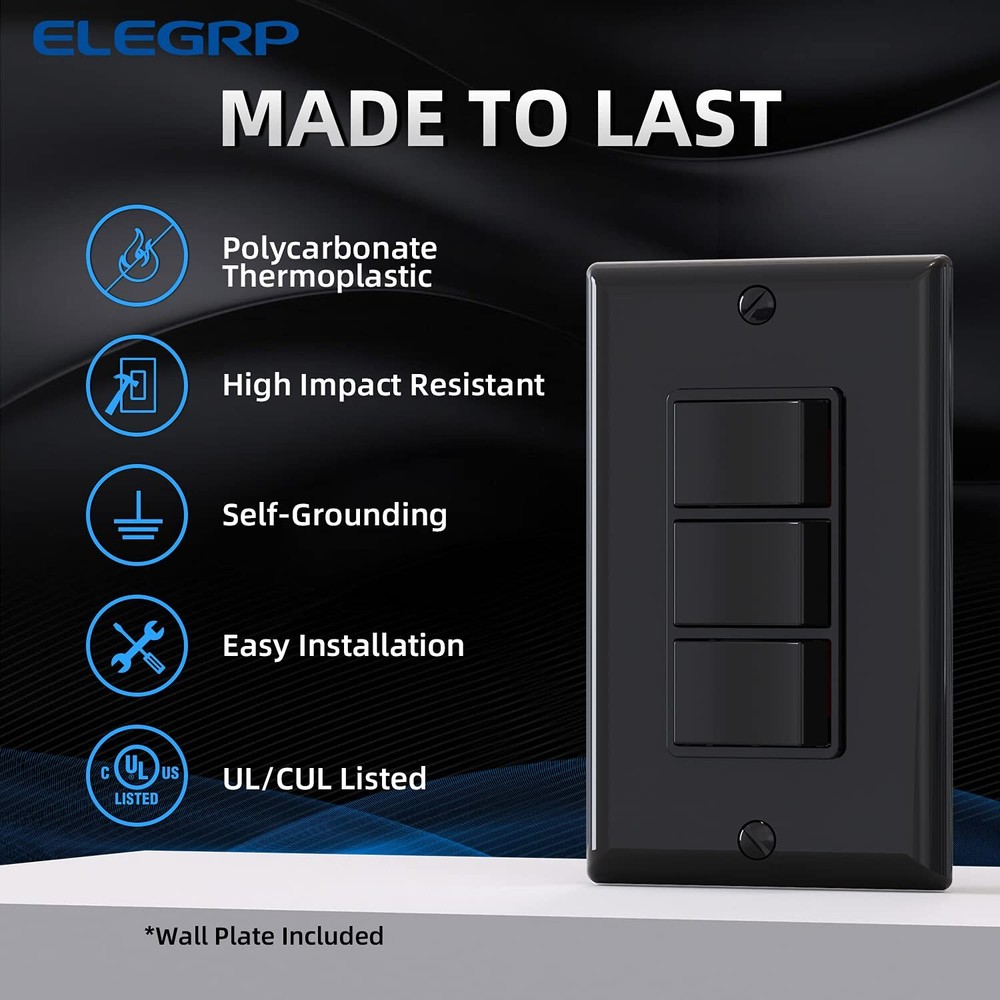 Decorator Triple Rocker Light Switch Electrical Three Single Pole Paddle Switch