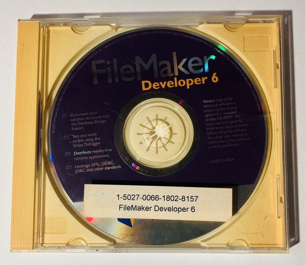 FileMaker Pro 6 Developer 6 Mac CD Software w Manual License Card 2002