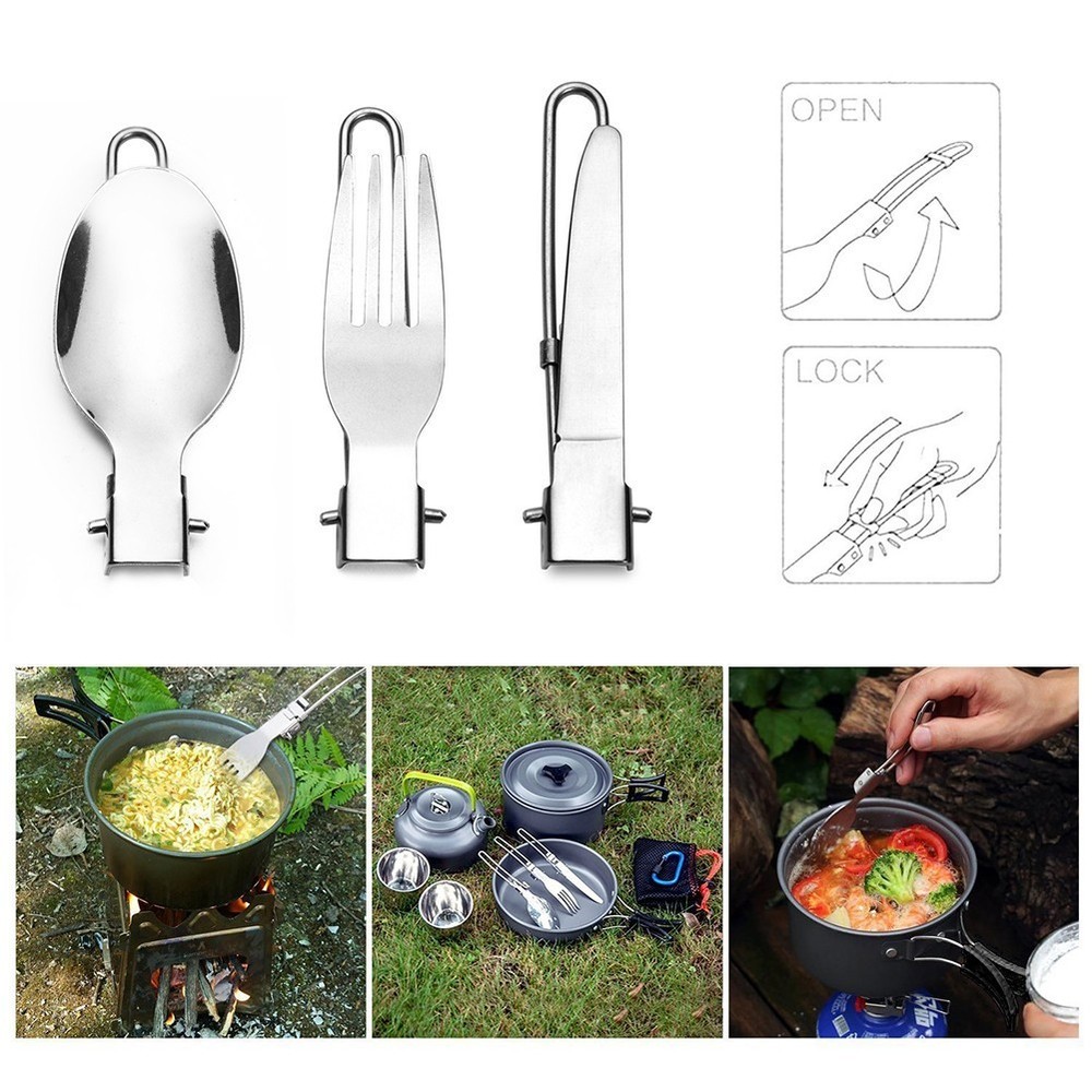 Multi-function Camping Cutlery Utensil Eating Folding Fork Spoon TOOL