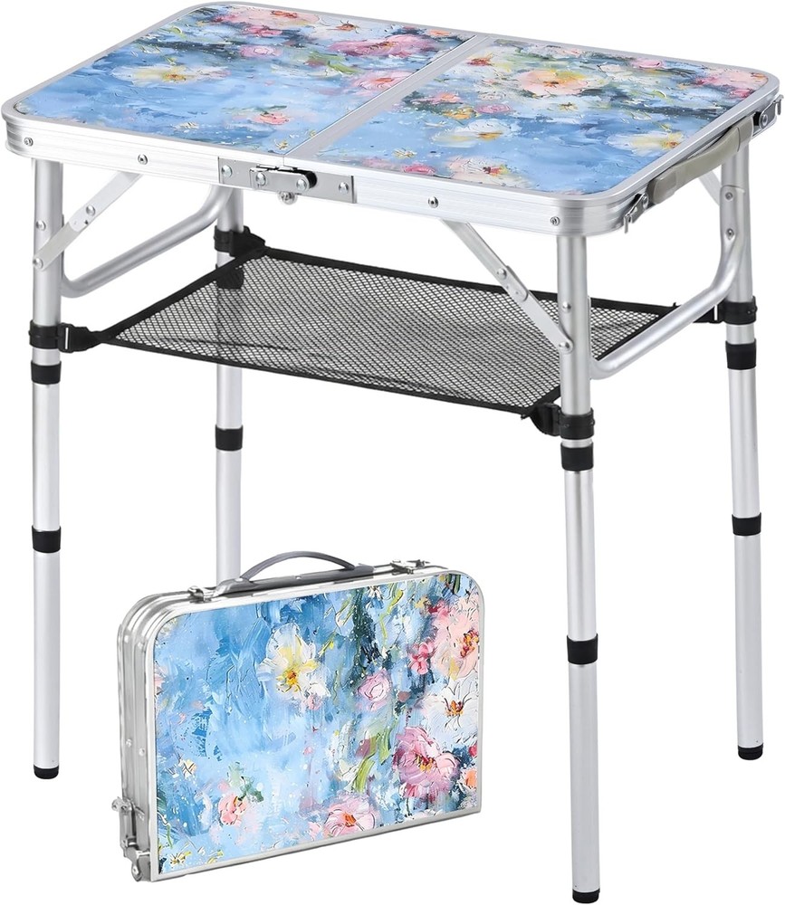 Outdoor Side Table Portable 3 Adjustable Height Small Outdoor Folding Table