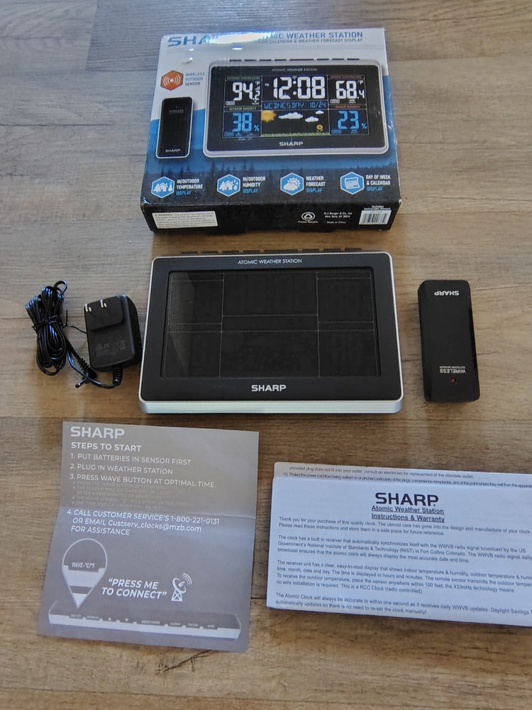 SHARP Atomic Weather Station Wireless Technology, 5-Function, w/ Outdoor Sensor