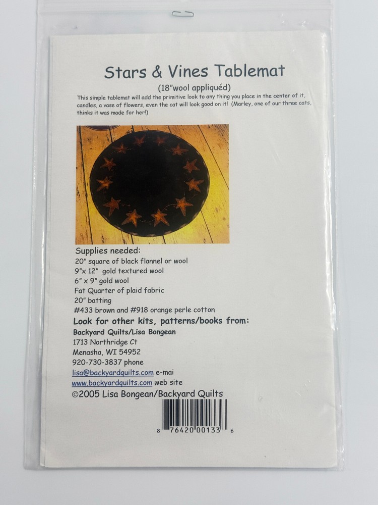 BACKYARD QUILTS Stars & Vines Tablemat Pattern