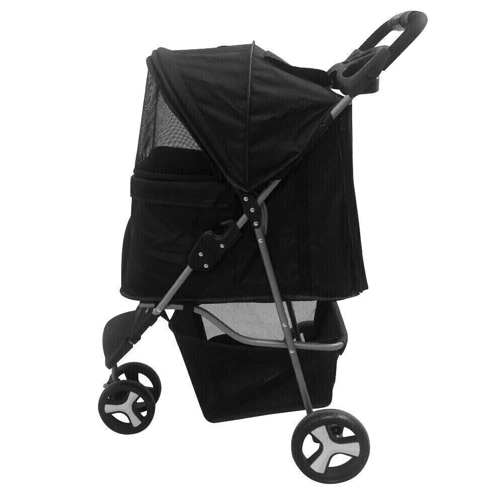 3/4-Wheels Folding Pet Stroller with Cup Holder, Mesh Window Portable Stroller