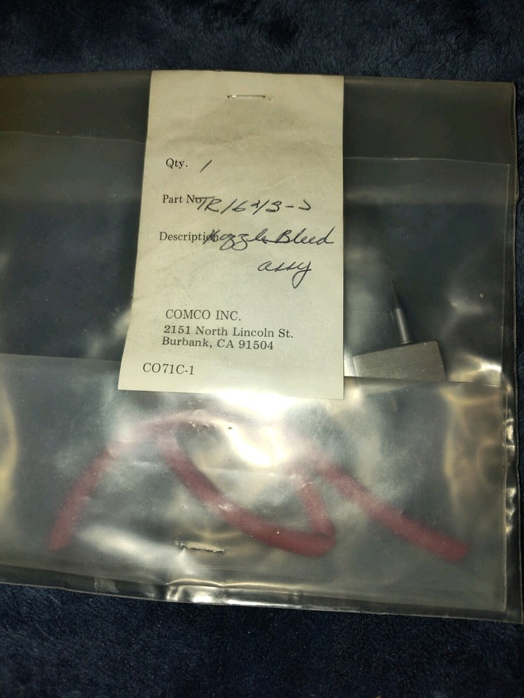 Comco Micro Abrasive Blaster   TR1643-2 Nozzle Bleed Assembly NOS