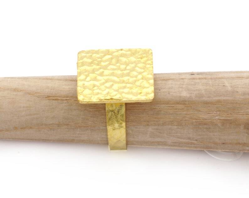 Square Hammered Adjustable Ring Blank - Raw Brass (18mm Blank ) 4950