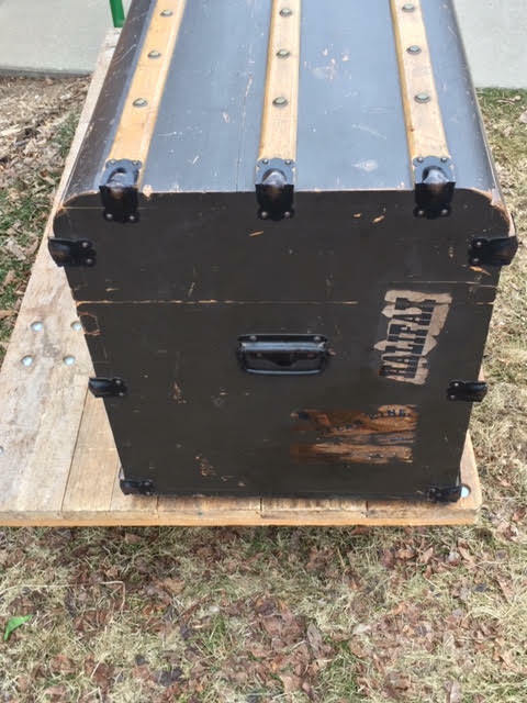 Antique Flat Steamer Trunk Coffee Table End Table