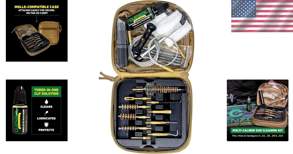 Compact Multi-Caliber Tactical Cleaning Kit with Molle Strap & Brass Brushes