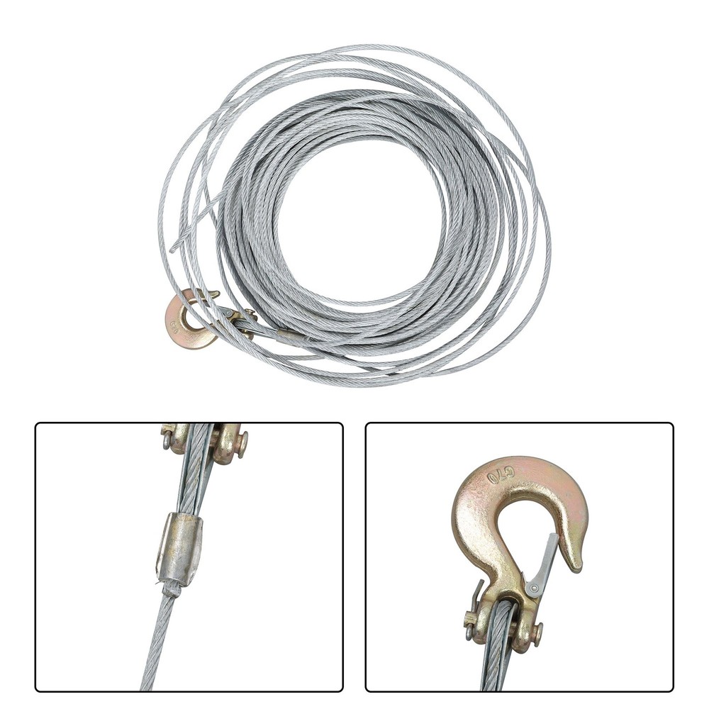 7×19 Strands Galvanized Wire Rope Winch Cable 3/16" × 100 ft with G70 Slip Hook