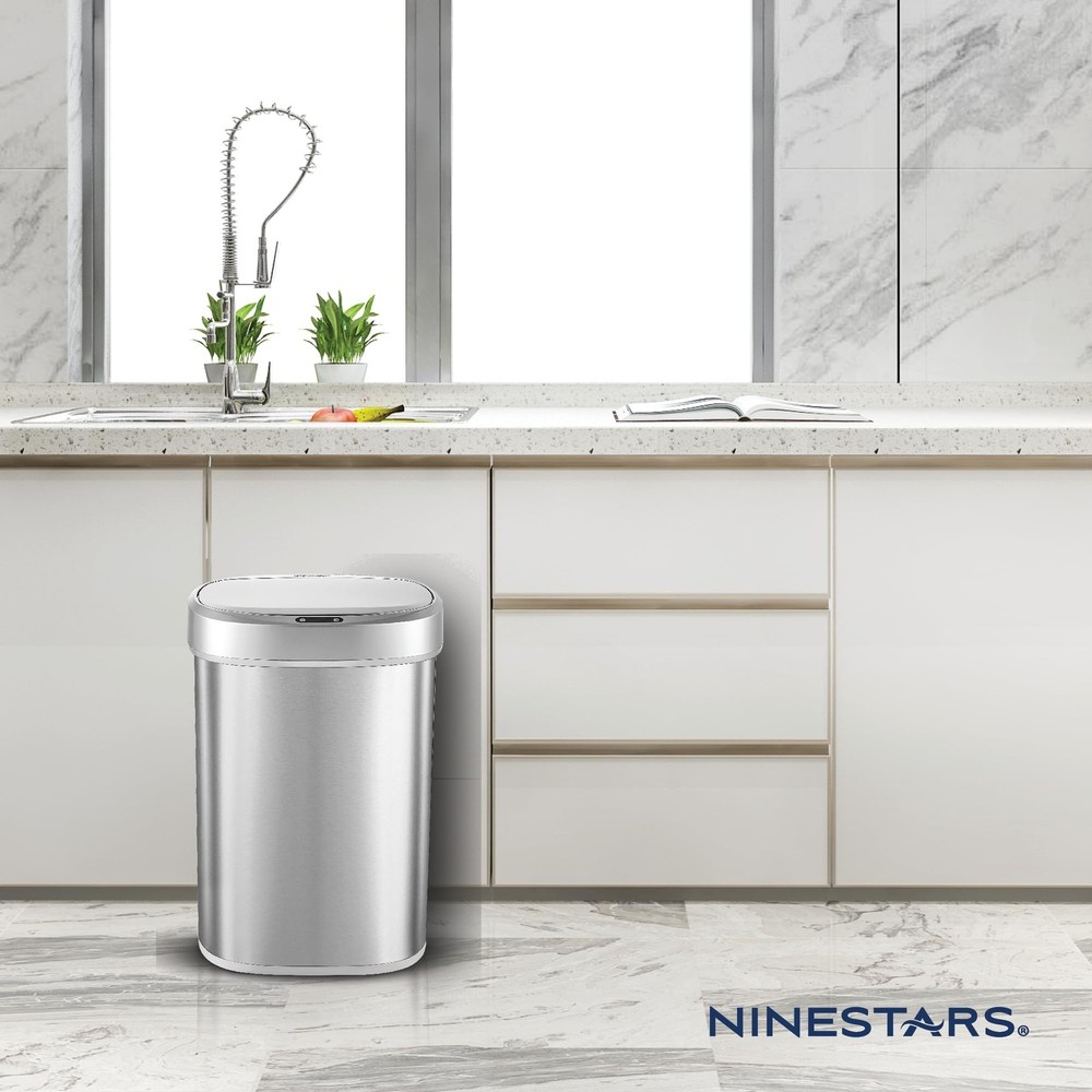 Ninestars DZT-50-49 Automatic Touchless Motion Sensor Oval Trash Can with Bla...