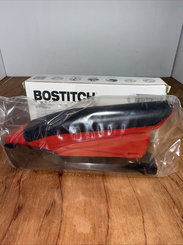 Bostitch InPower Spring-Powered Premium Desktop Stapler 20-Sheet One Finger Red