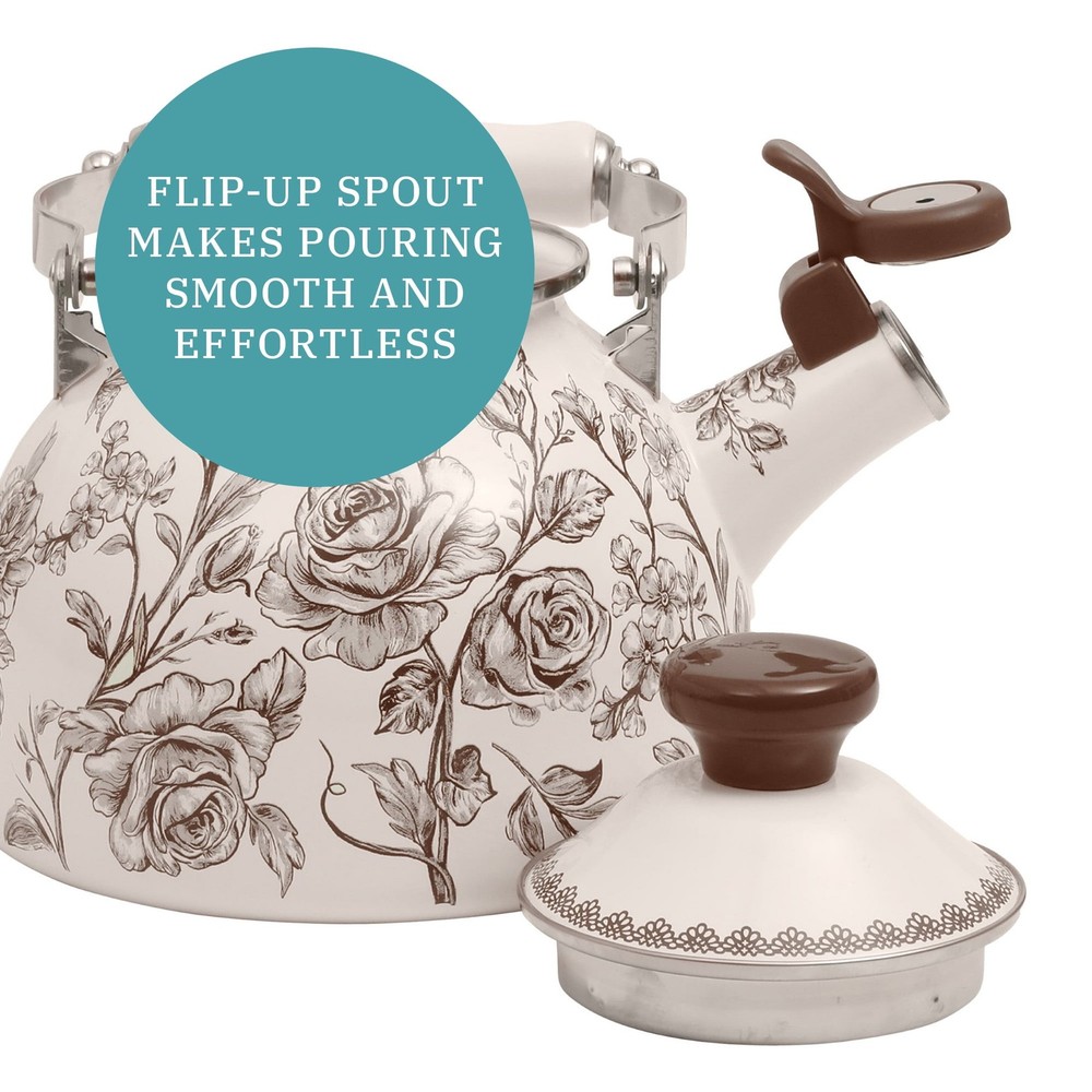 2.0-Quart Enamel on Steel Agatha Tea Kettle Brown