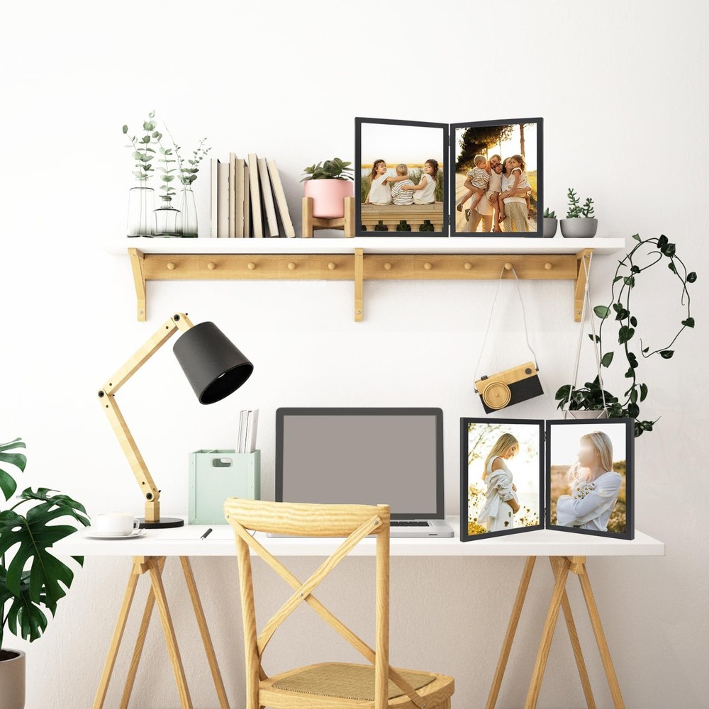 Double 8x10 Picture Frame Hinged Folding Vertical Stand for Tabletop Display,...