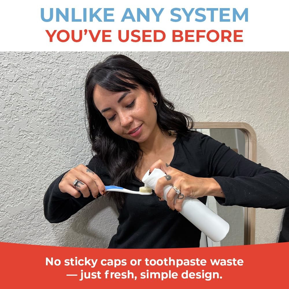 SqueezMe EasyPump Toothpaste Dispenser System - No-Mess Toothpaste Dispenser for