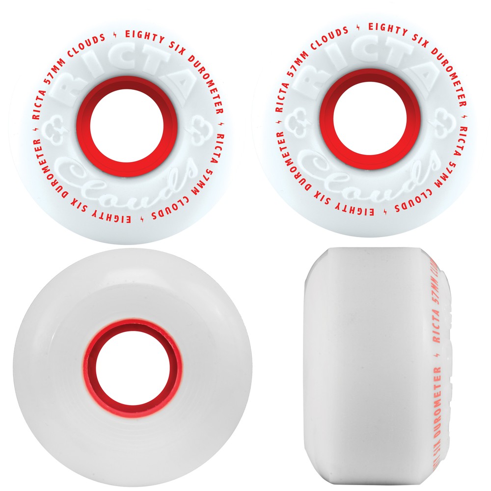 Ricta Skateboard Wheels 57mm CLOUDS 86A White/Red Soft Cruiser