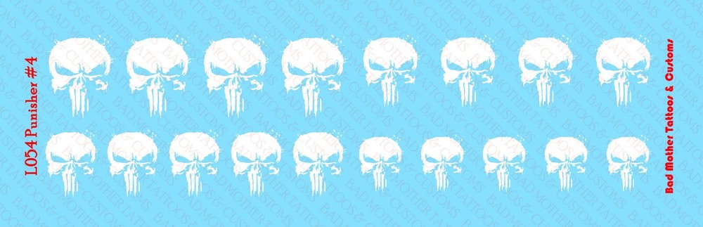 1/18 Scale Custom Waterslide Decals: Punisher Inspired Logos design 4 (OPAQUE)