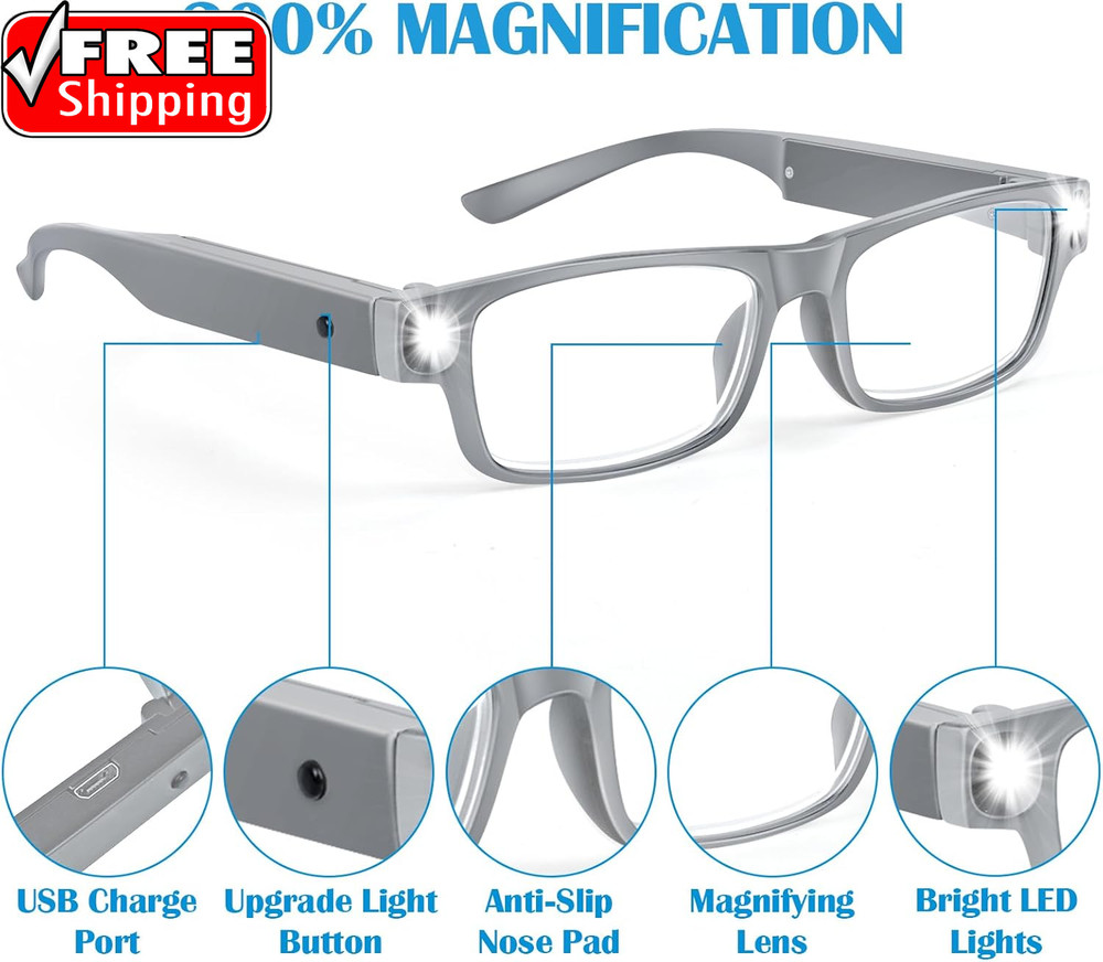 200% Magnifying Glasses with Light,Usb Rechargeable LED Lighted Magnifying Eyewe