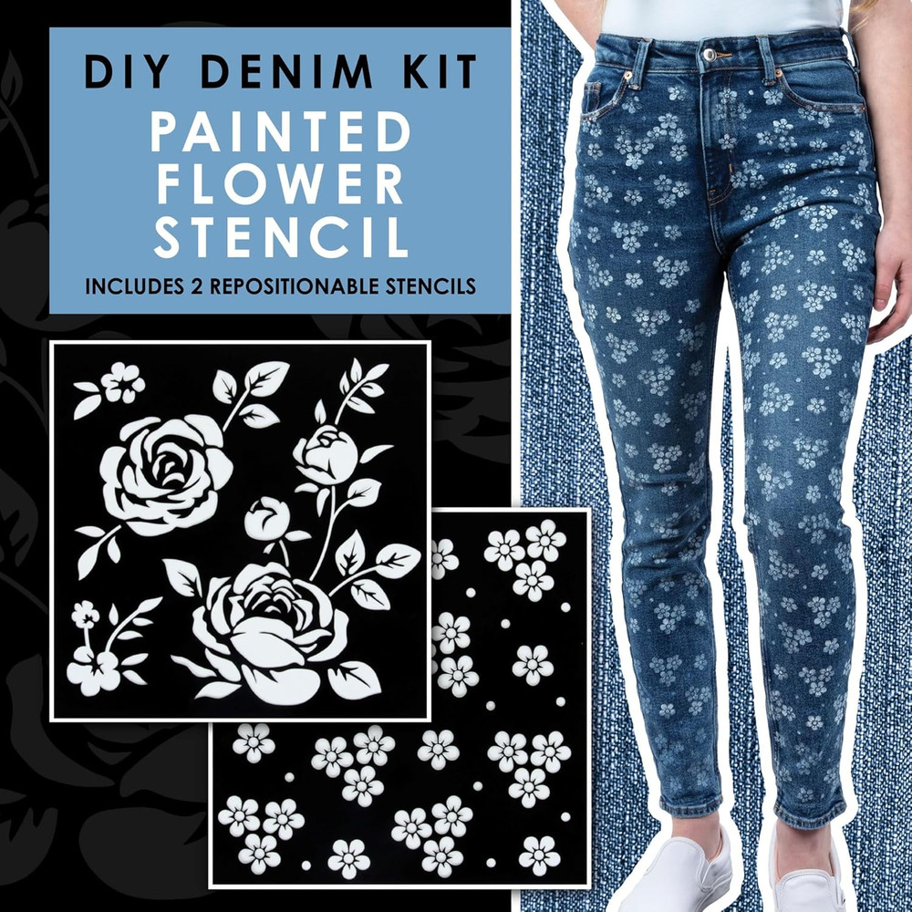Denim Paint Stencil Kit, Permanent Paints, Beginner Friendly Craft Kit, Includes