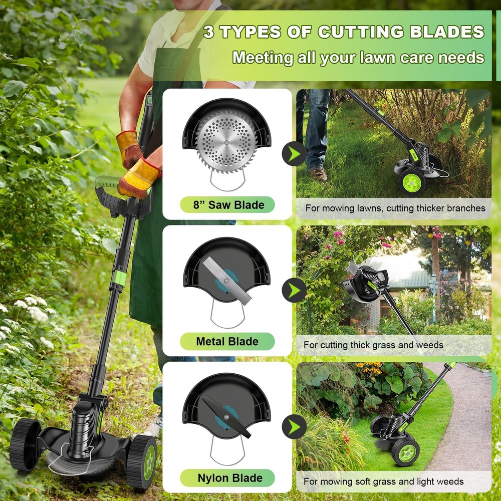 Weed Wacker Cordless, Brushless String Trimmer with 2 X 2.0Ah Battery, 8" Ele...