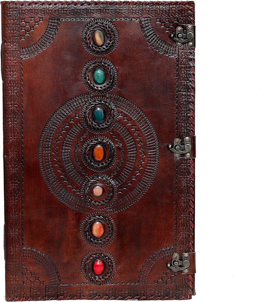 Leather Journal Seven Chakra Medieval Stone Embossed Handmade Office Notebook
