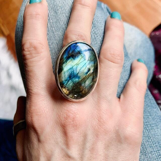 Labradorite Solid 925 Sterling Silver Statement Handmade Gift Ring All Size M104