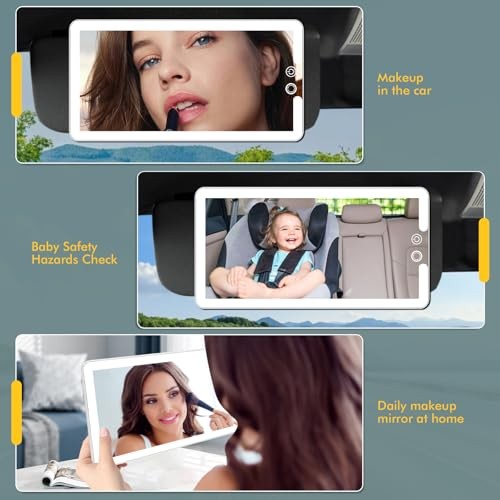 Car Visor Vanity Mirror with Light, Rechargeable Dimmable Touch LED 1pcs) White