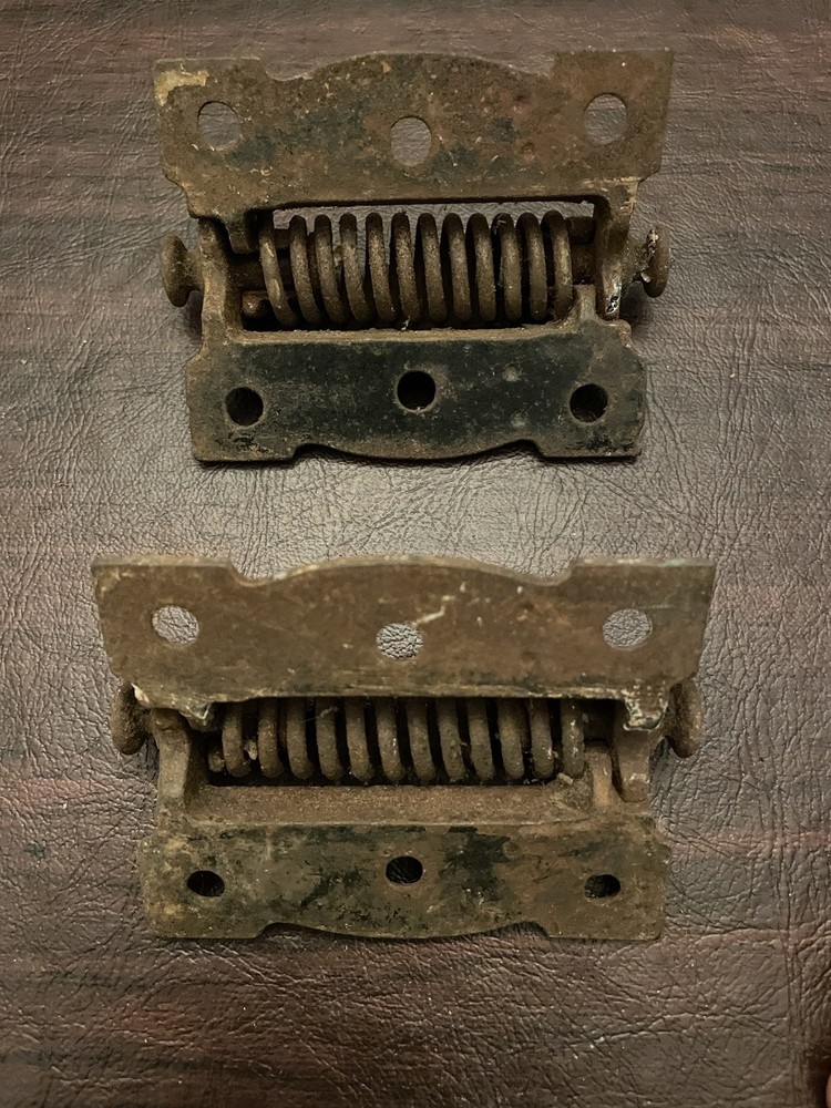 Antique Cast Iron Spring Loaded Screen Door Hinge Hardware Set Spring Exposed