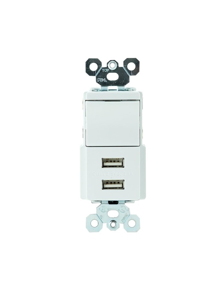 Decorator Rocker Light Switch with USB Charging Ports, 3-Way, White, 15 Amp NEW
