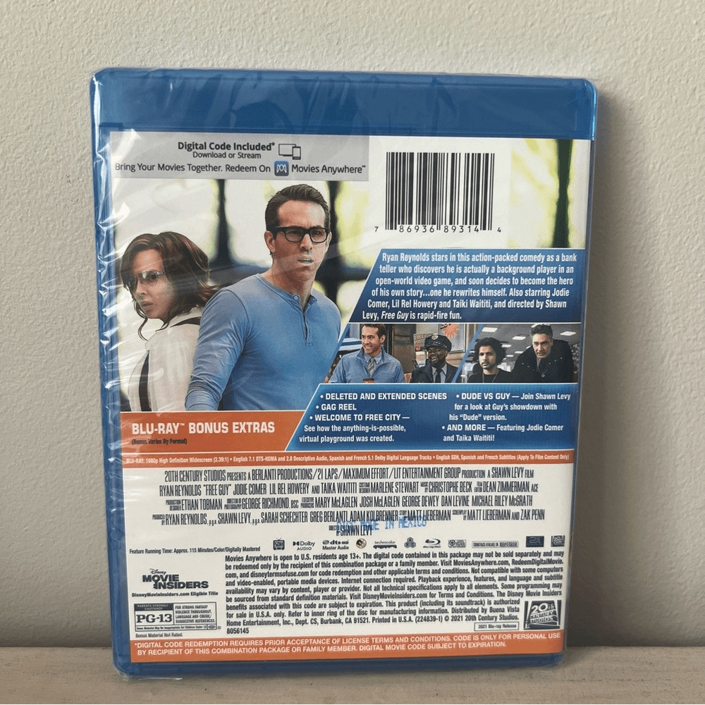 Disney Free Guy Blu-Ray DVD, New