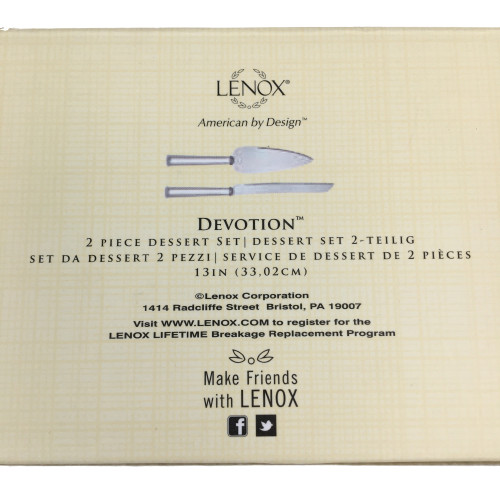 Lenox Devotion 2 Piece Dessert Set Cake Knife & Server Silverplate 825522 Silver