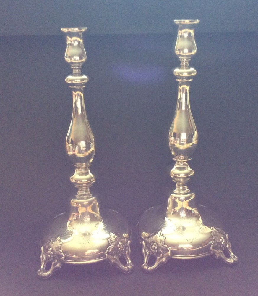 Pair of European Solid Silver Sabbath Candleholders