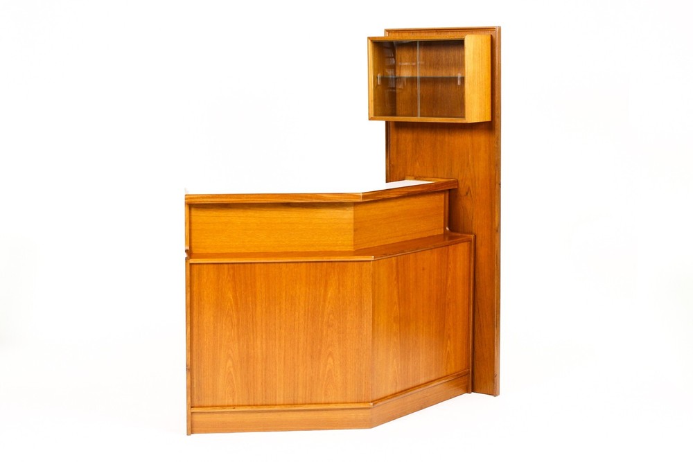 Danish Modern / Mid Century Teak Angular Dry Bar with Display Cabinet — Turnidge