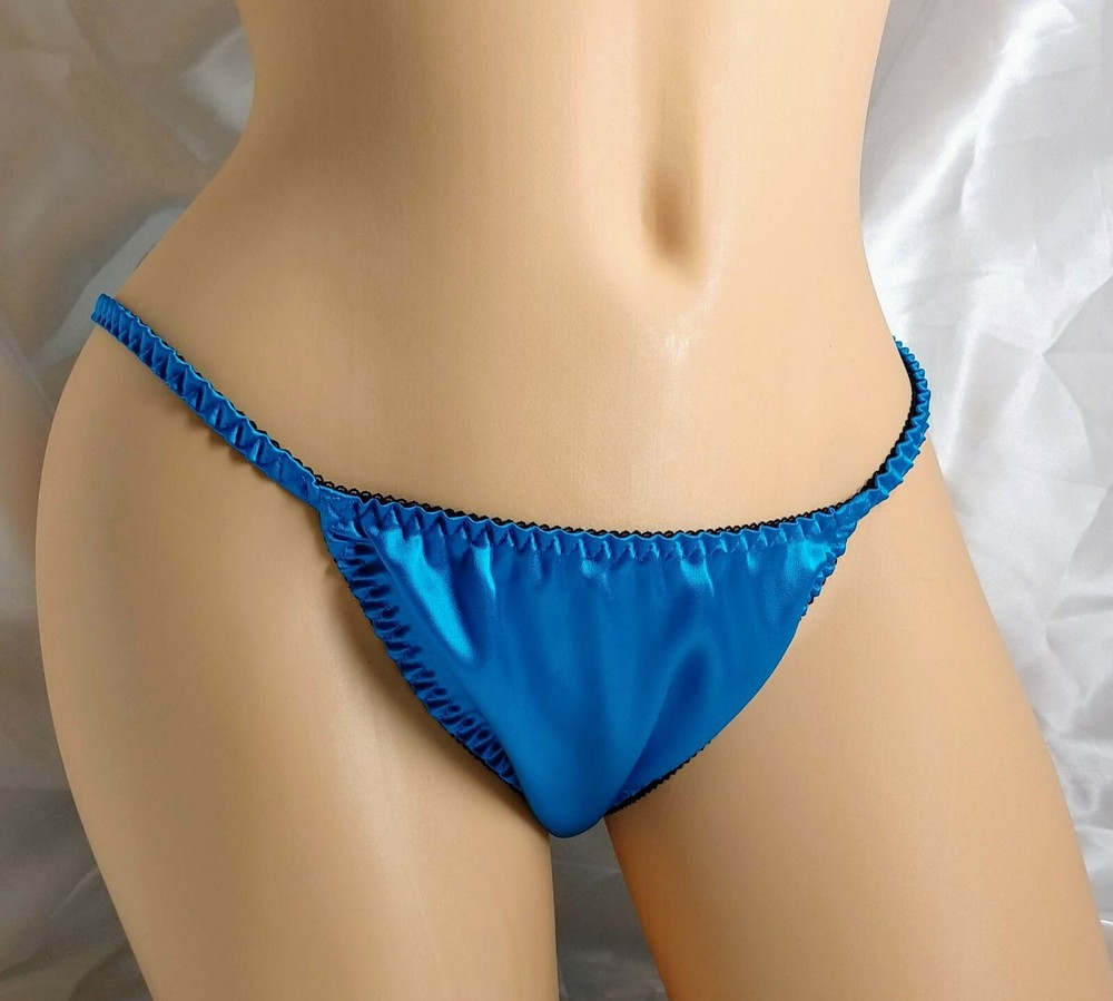 Aqua Print Satin String Bikini Panties