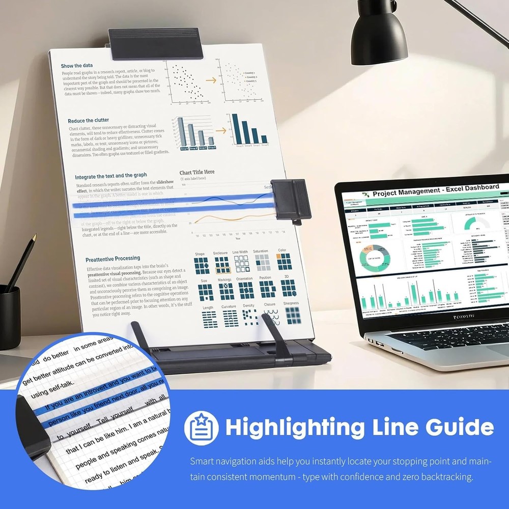 Versatile Paper Stand with 7 Angle Adjustments for A4 and Letter Documents