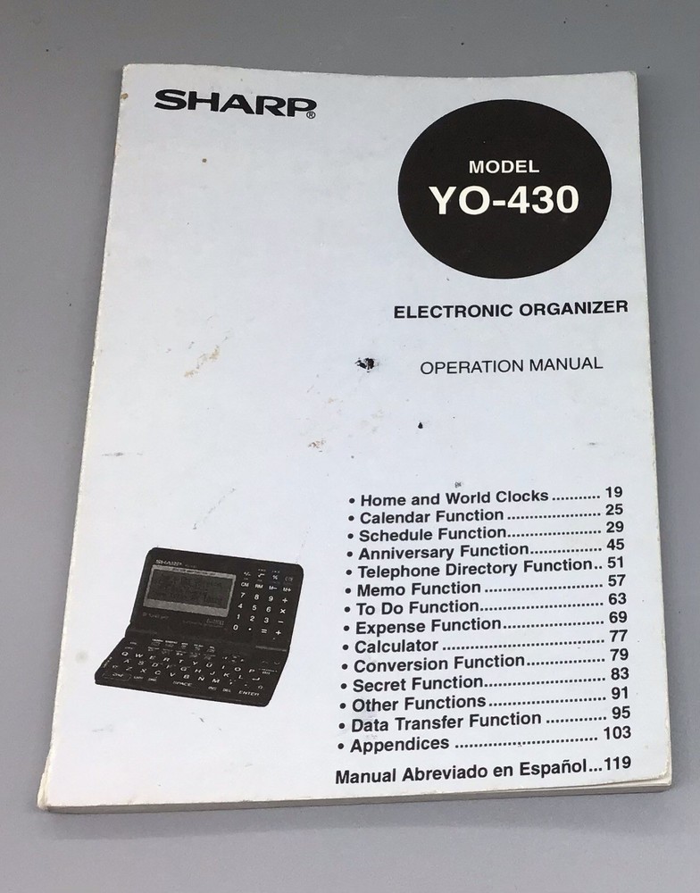 Vintage Sharp Manual ONLY For YO-430 Electronic Organizer