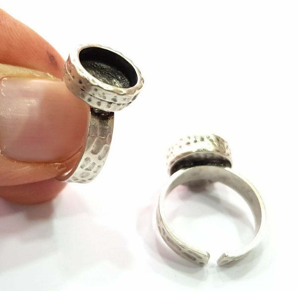 Ring Blank Setting Hammered Base Bezel inlay Backs Cabochon Blanks G16082