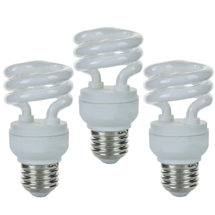 3Pack CFL Mini Spiral Light Bulb, T2 Bulb, 9W (40W), 4100K, E26, 500LM