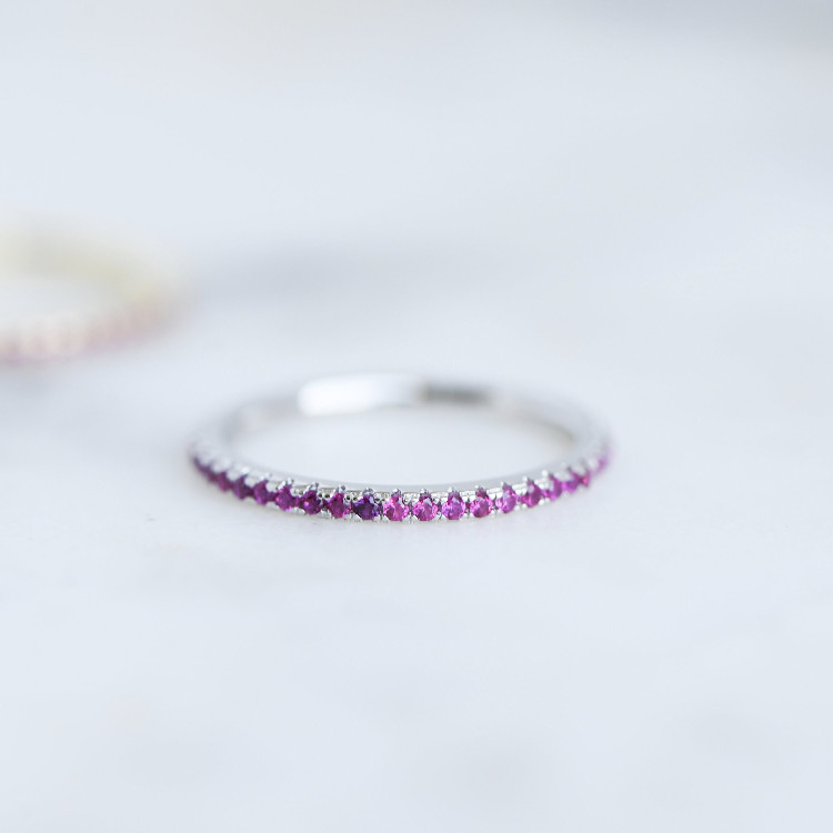 Ruby Band Stackable – Eternity Ruby Silver and Gold Minimalist Ring
