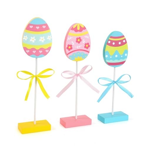 Easter Egg Wooden Table Decor 3Pcs Easter Table Decoration Easters Easter: Egg