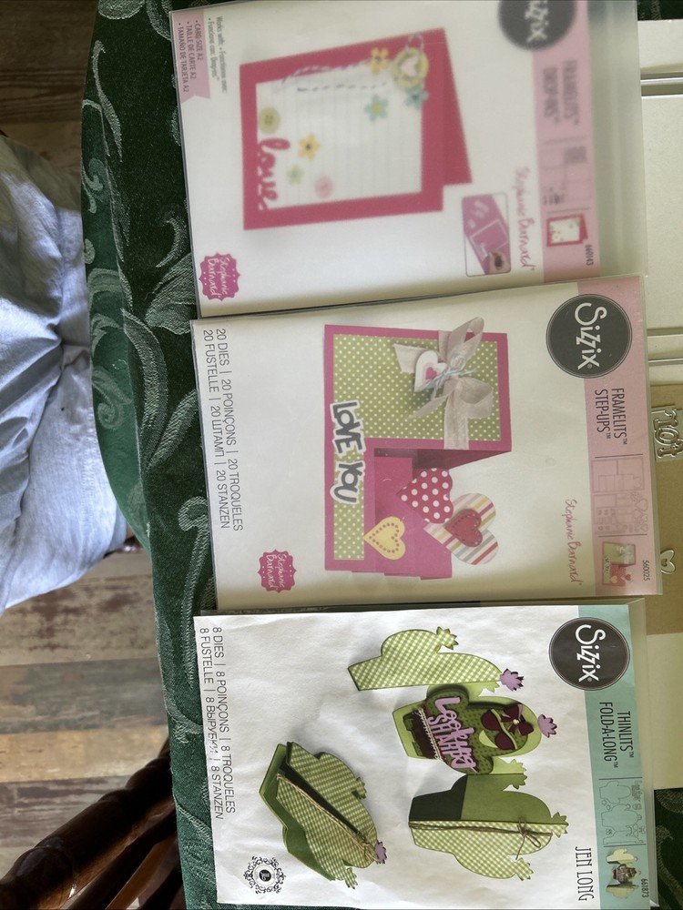 Lot Of 3 Sizzix Thinlits Fold A Long Framelits Step Ups Hearts Cactus Cards