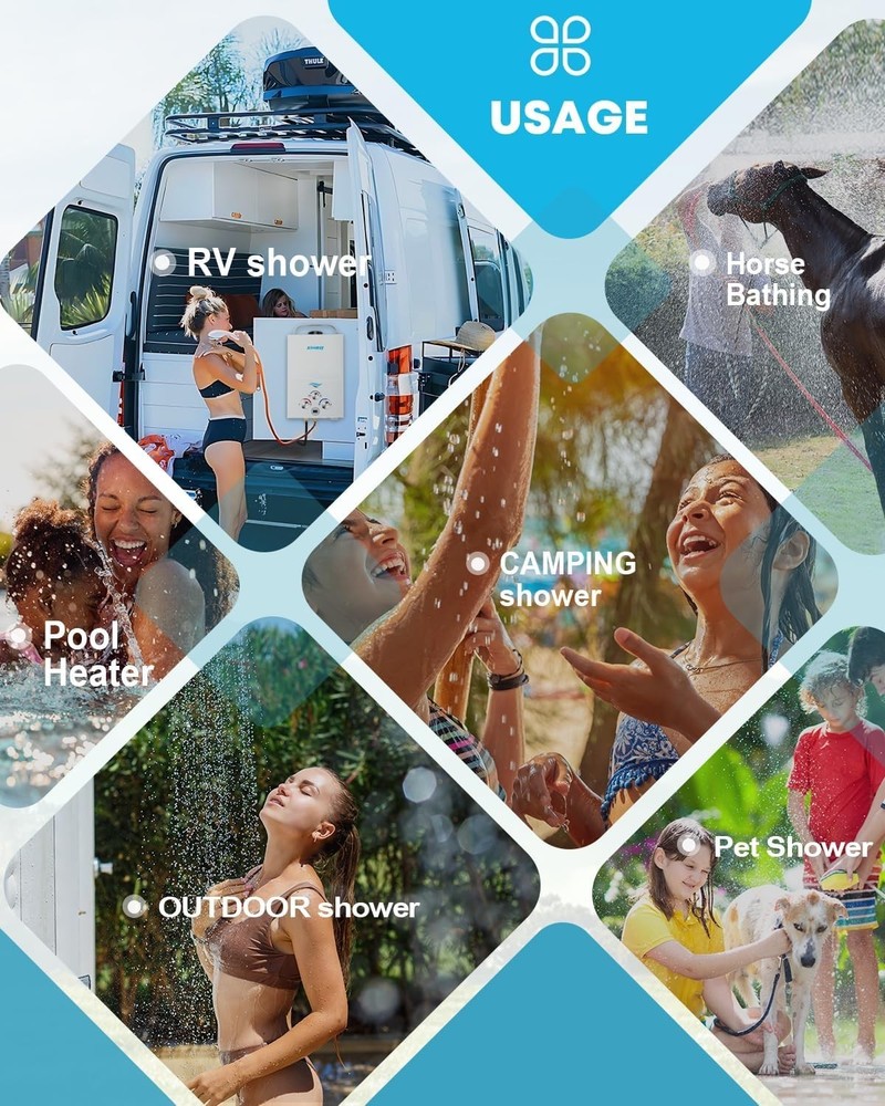 Tankless Propane Water Heater 6L Portable Outdoor Shower RV Black White