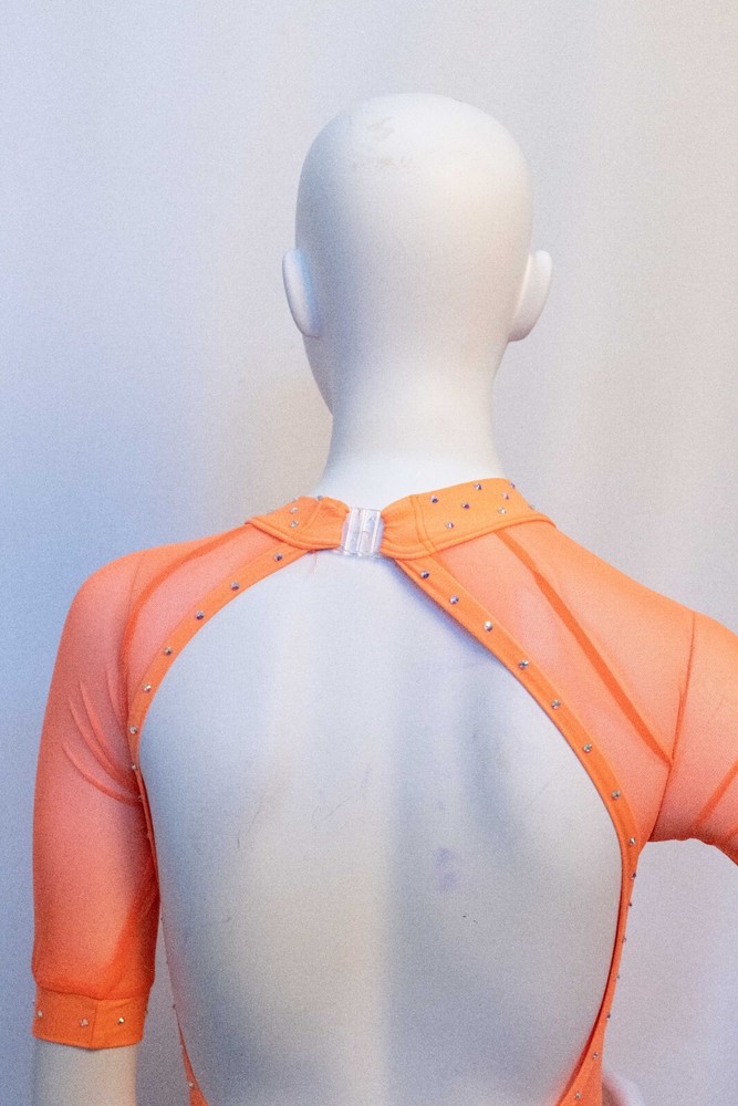 Custom Dance Competition Costume Size AS Orange Open Back Fringe