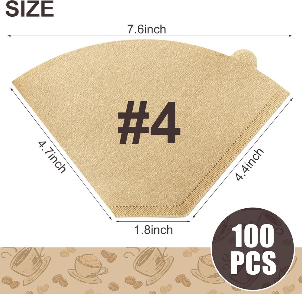 Bulk Unbleached #4 Coffee Filters - 100 Pcs for 8-12 Cup Brewers