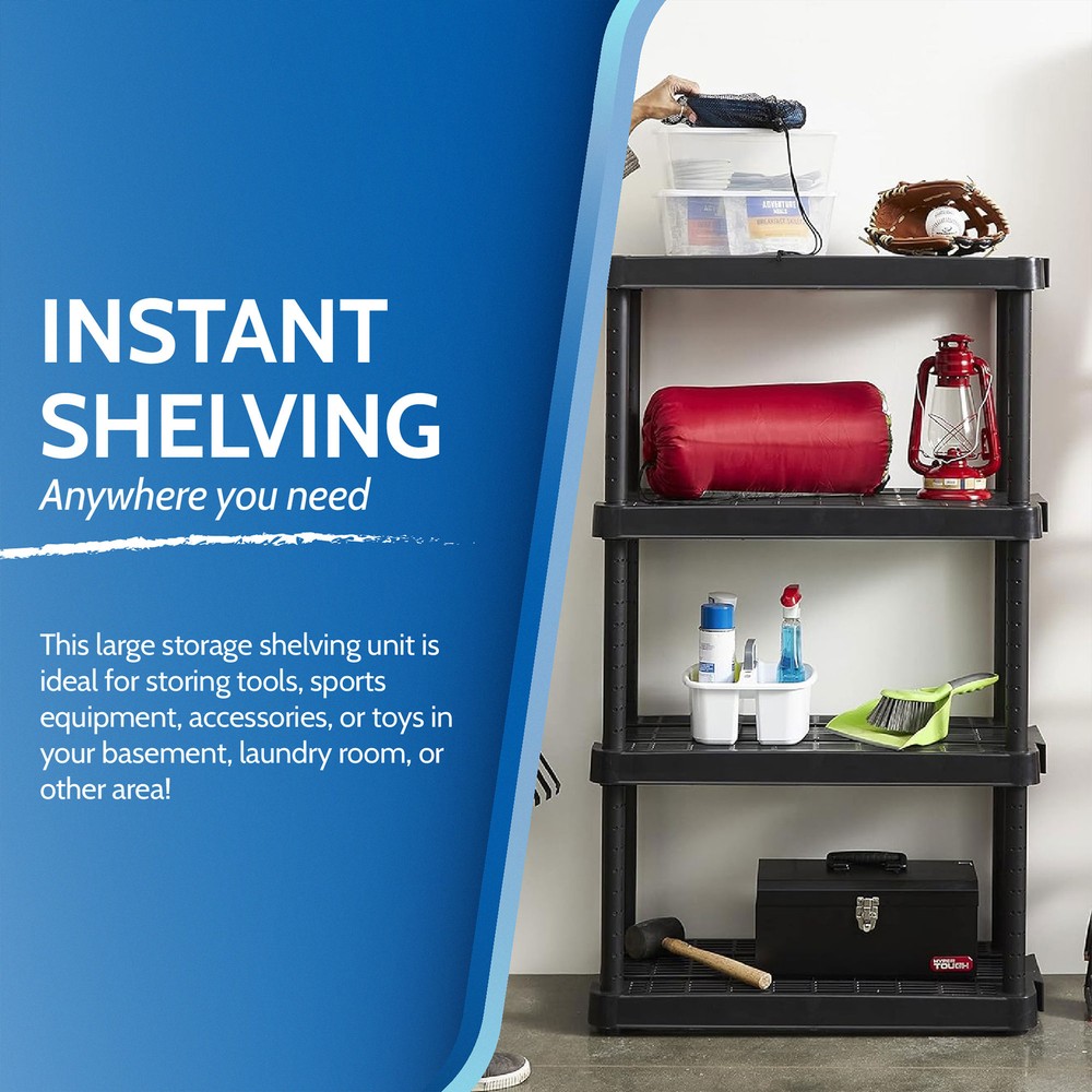 Gracious Living 4 Shelf Adjustable Height Medium Duty Storage, Black (3 Pack)