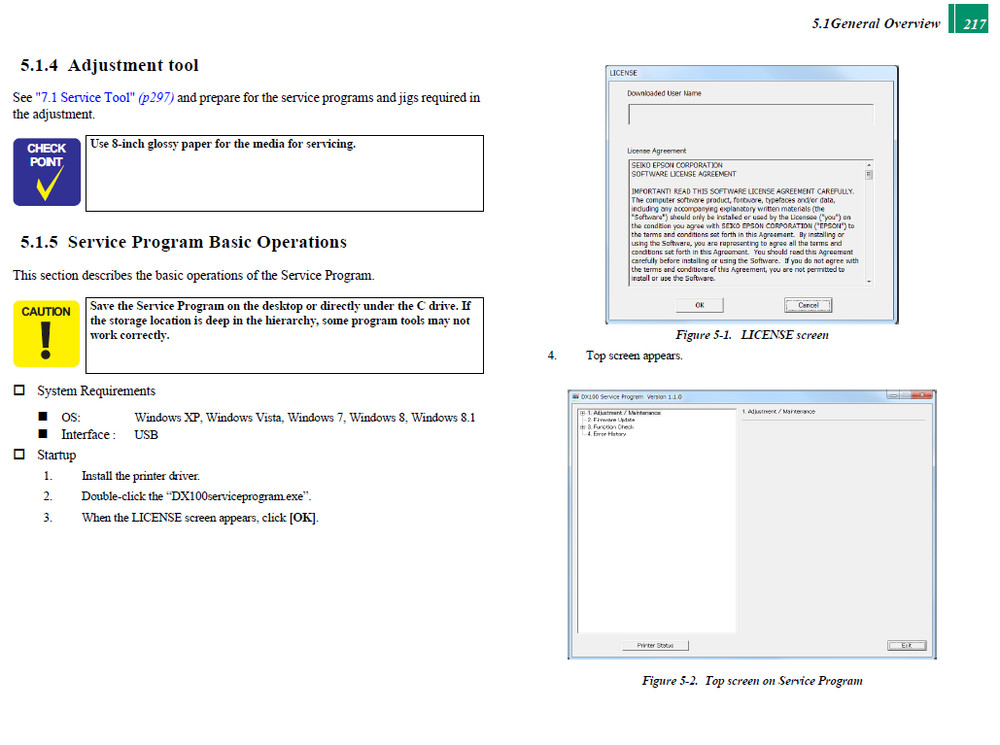 Service program Epson Fuji DX100 Version 1.7 Service Manual