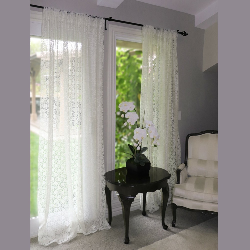 Floral Lace Sheer Curtain Window Panel 58" Wide